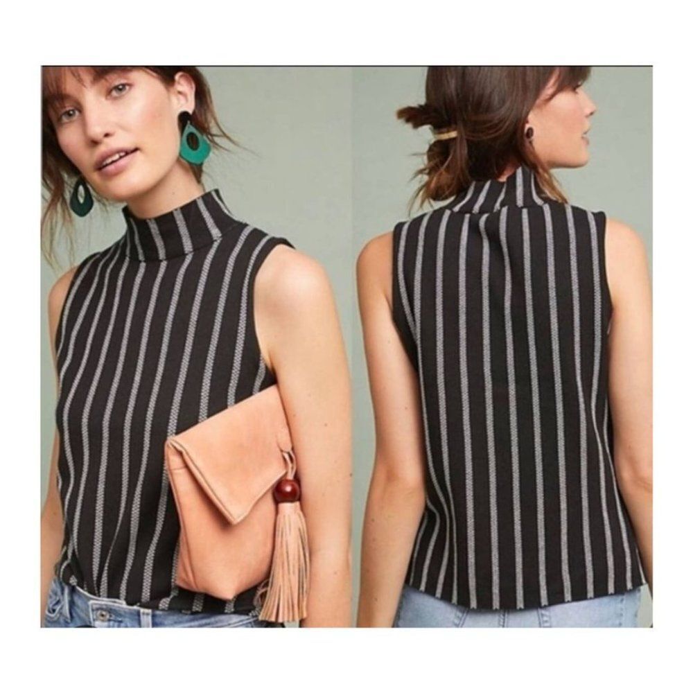 Anthropologie Black and Gray Striped Blouse